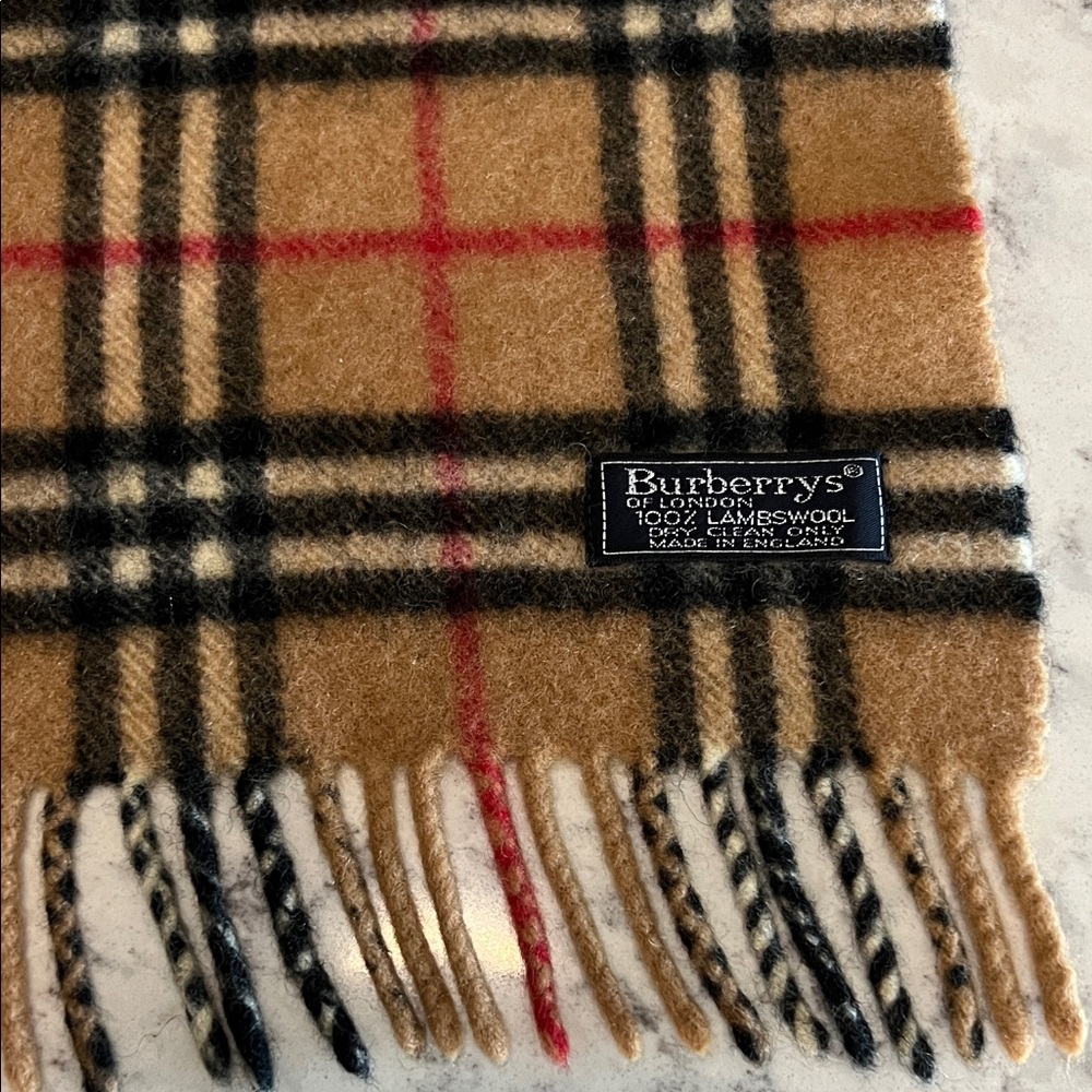 Burberry Tan and Black Checkered Scarf